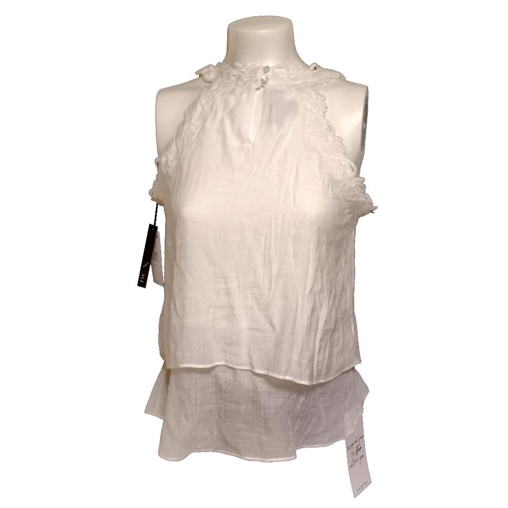 BCX Juniors' Crochet-Trim Layered-Hem Top - Off White